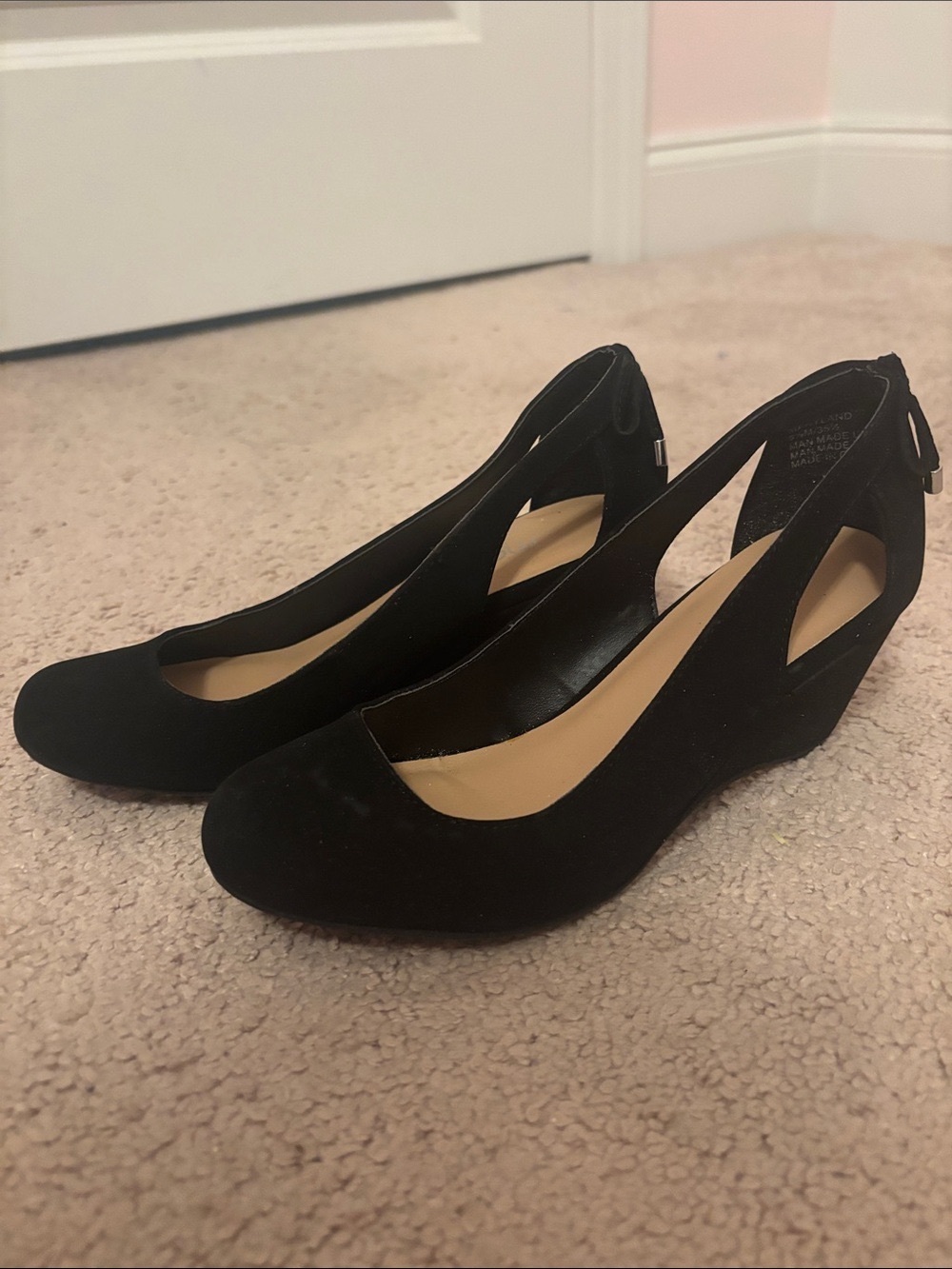 Classic Black Suede Wedge Pumps with Slingback